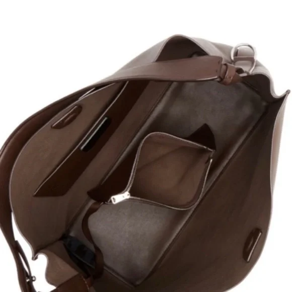 ALL SAINTS Leather Tote Paradise North/South Shoulder Bag Brown Cow Authentic - Picture 2 of 16